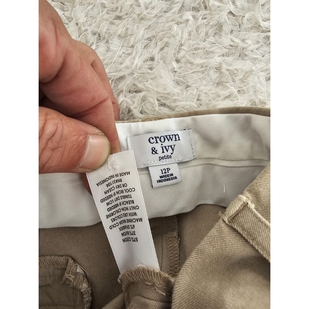 Crown & Ivy Petite Tan Khaki Chino Pants Womens Size 12P Stretch Ankle Career - Picture 8 of 9